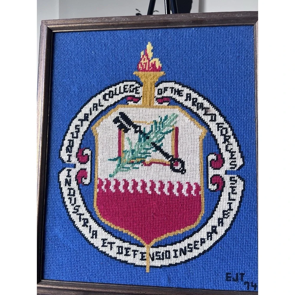 Vintage 1974 Industrial College of the Armed Forces Needlepoint Framed Art ICAF